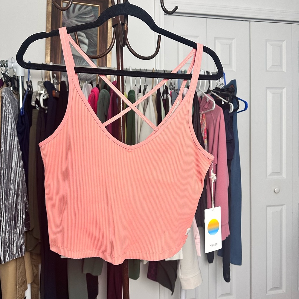 VUORI PEACHY PINK RIBBED CROP TANK TOP WOMEN’S SIZE X-LARGE - Picture 4 of 8